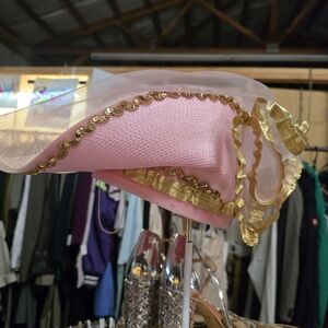 Vintage Pink Millinery  Hat with Gold RoseTrim With Hat Box  Formal Event Glamer